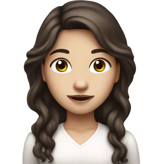 A girl in white with dark brown long wavy hair and very white skin emoji