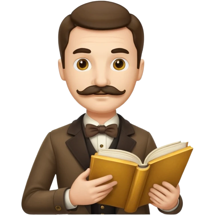 gentleman with moustache holds a book and reads it, golden gradient background emoji