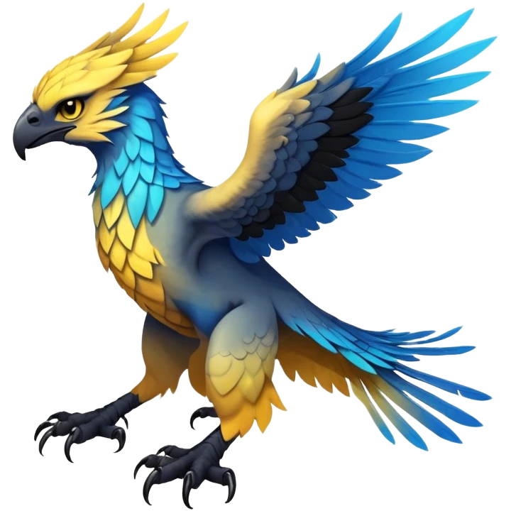  Cool Edgy blue-yellow-black-gradient ethereal badass Raptor-Gryphon-Trico-animal-creature full body  emoji