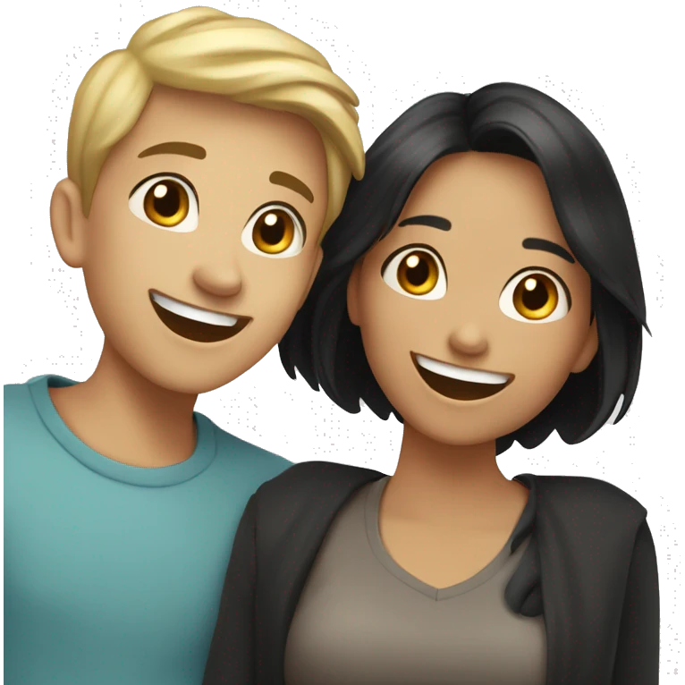 One brunette Girl, one blond girl and two black haired boys laughing together emoji