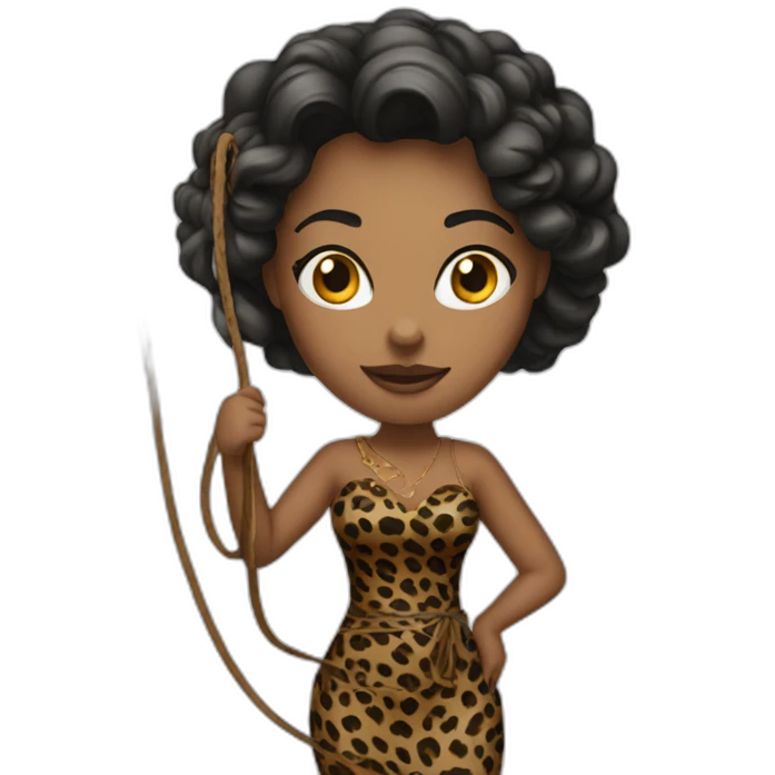 Woman in loepard dress with a whip emoji