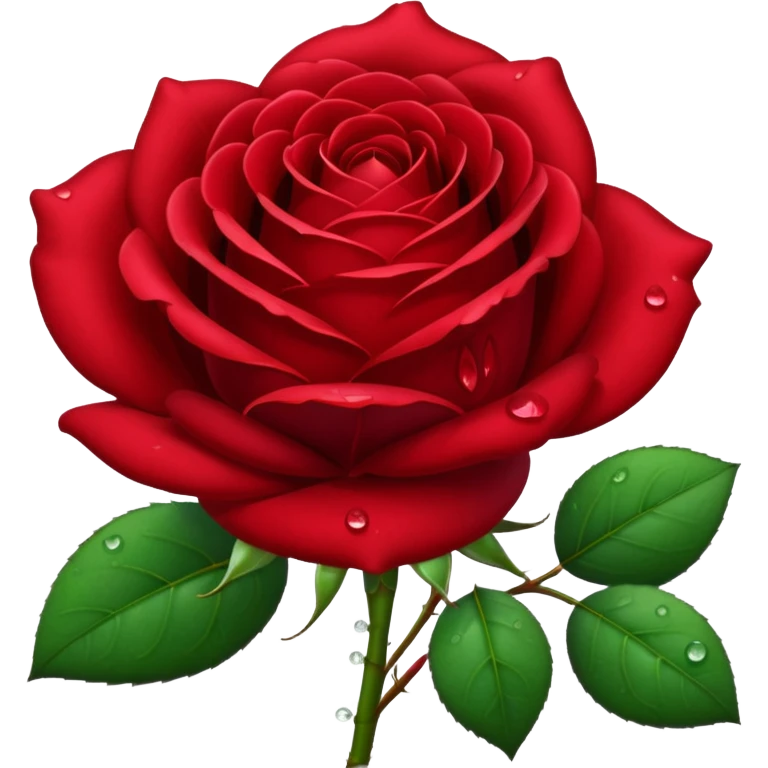 High definition, realistic, deep red rose, with tiny dew drops  emoji