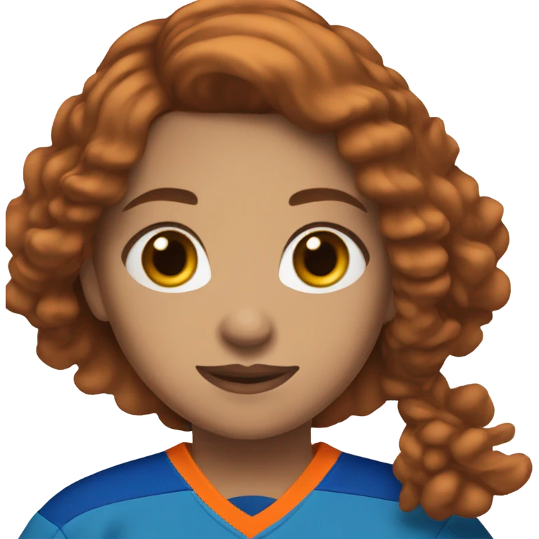 girl with brown hair in an orange and blue ice hockey kit emoji