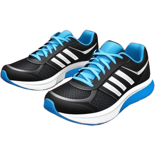An icon featuring a pair of professional running shoes placed on a red track with white lane markings. The background showcases a grand stadium with cheering fans, bright sunlight, and a vivid blue sky with soft clouds. Transparent background highlights the energy and passion for running emoji
