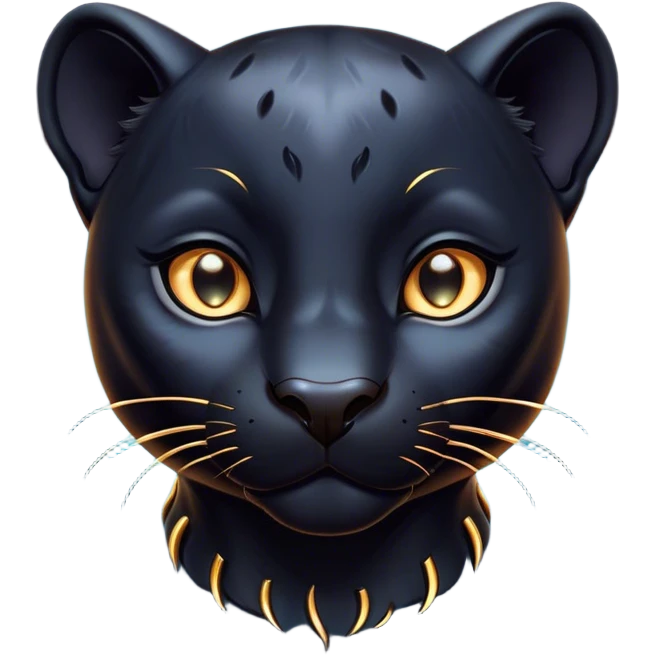 Cinematic Cute Panther Portrait Emoji, Head tilted playfully and inquisitively, with a smooth, streamlined form accentuated by a subtle sheen and round, sparkling eyes filled with charm, Simplified yet irresistibly adorable features, highly detailed, glowing with a warm, inviting glow, high shine, affectionate and lively, stylized with a touch of whimsical mystery, bright and endearing, soft glowing outline, capturing the essence of a mischievous yet loving panther that seems as if it could pounce out of the screen into your arms! emoji