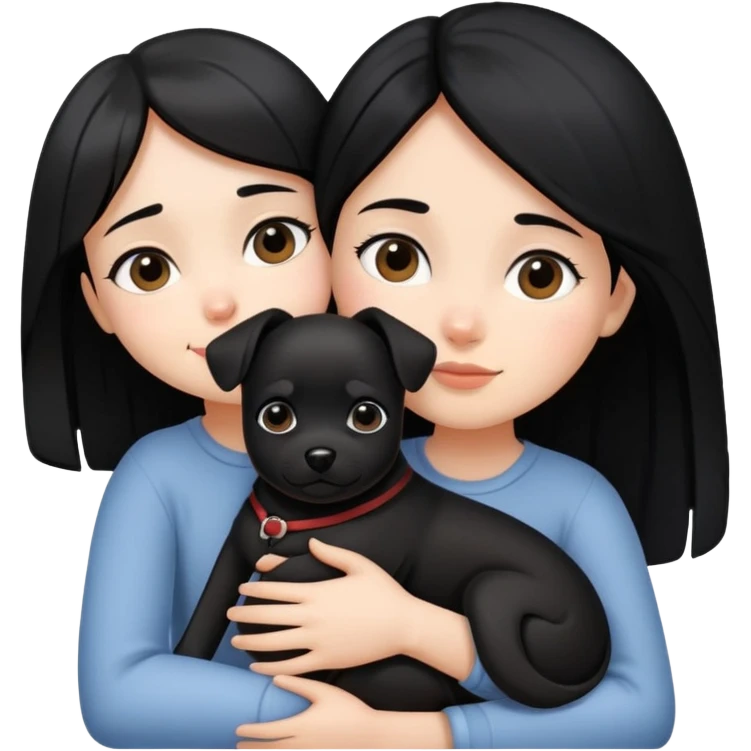Black haired girl hugging small black dog emoji