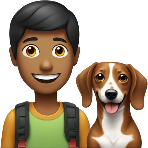 smiling boy with Weiner dog as a pet djing emoji