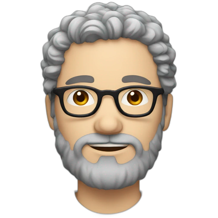 one european guy with short curly grayish  hair and beard and blue eyes and glasses emoji