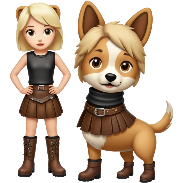Girl dressed like a dog  in  leather skirt and boots emoji
