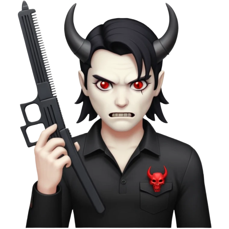 Cara de demonio con una glock y un peine largo en la mano emoji
