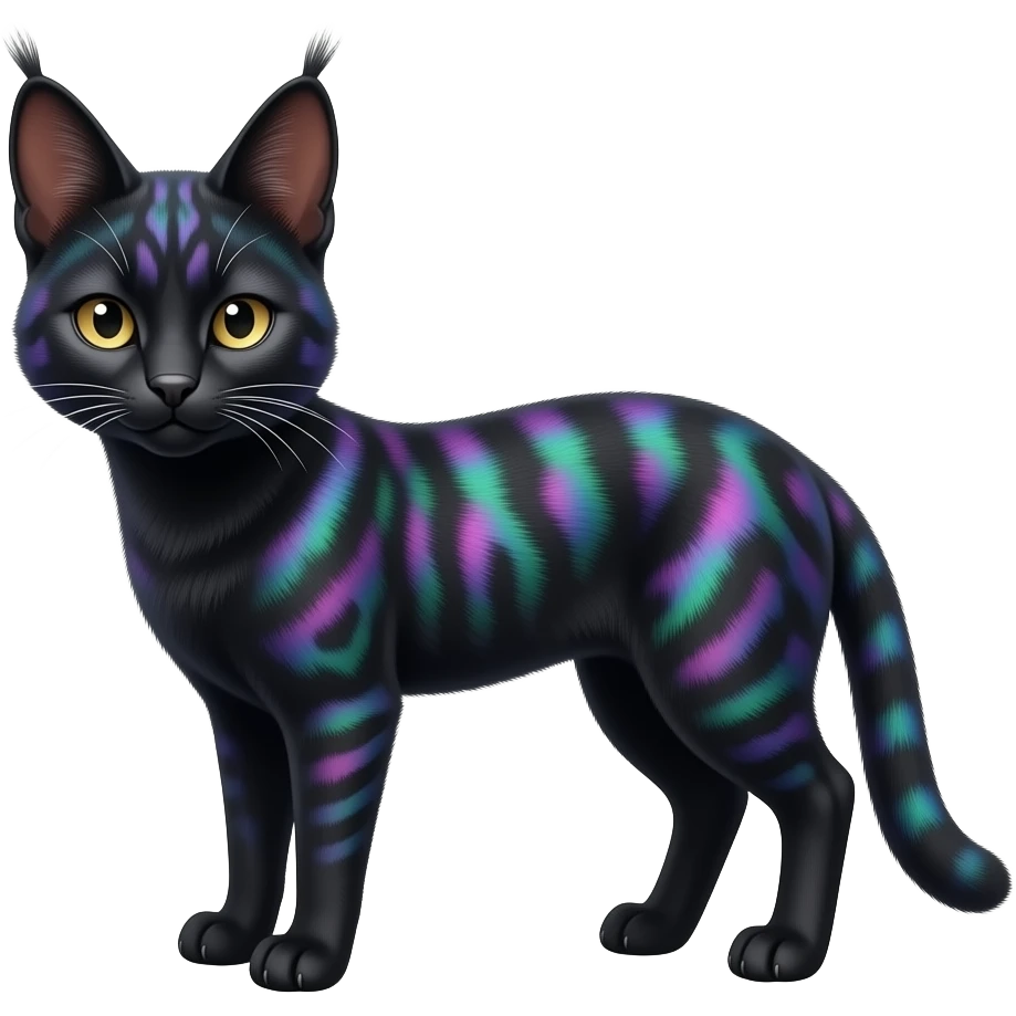Black Melanistic iridescent Realistic Serval-Caracal-hybrid-fusion emoji
