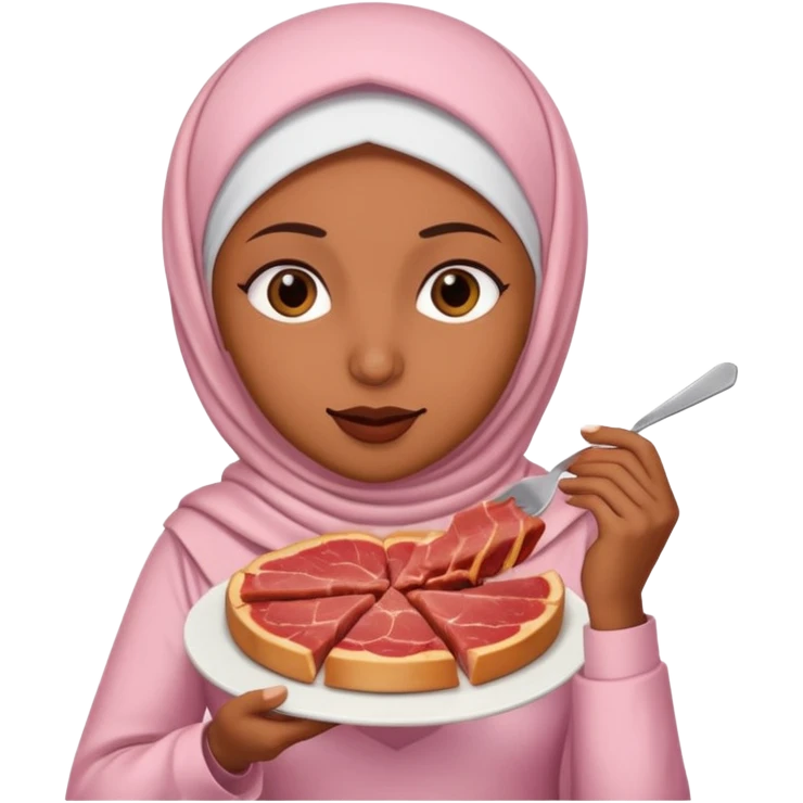 Muslim woman eating a slice of pork emoji