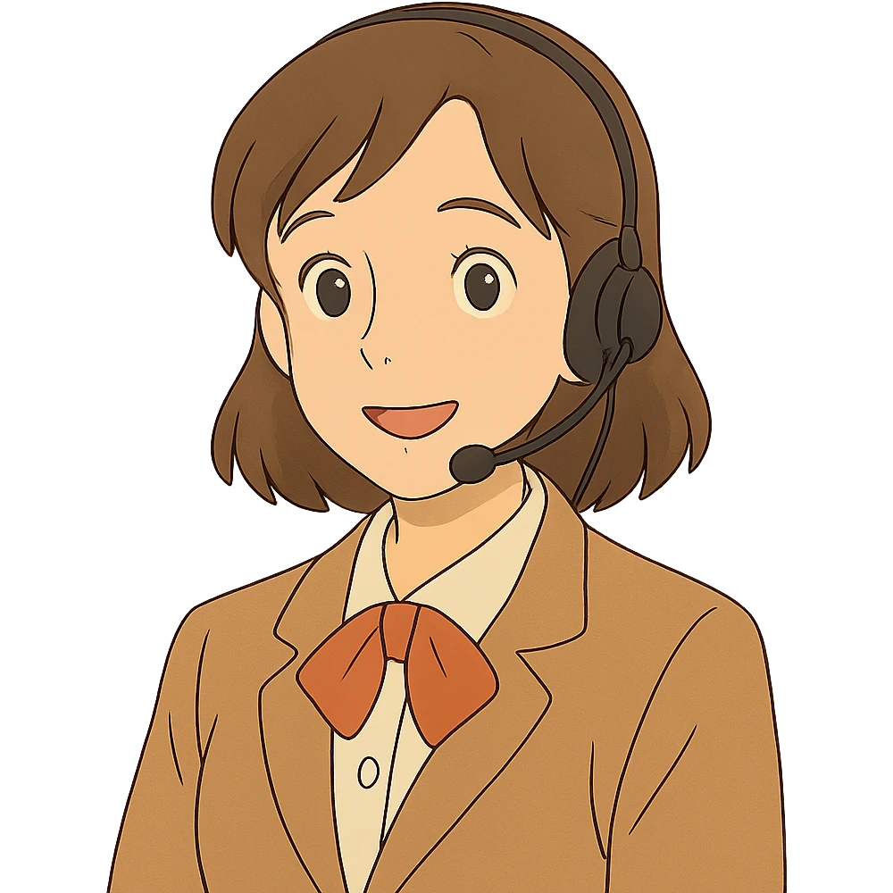 ghibli style AI voice receptionist wearing a headset, friendly expression, transparent background emoji