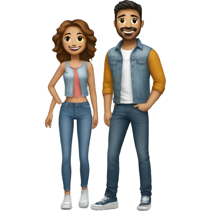 A happy couple girl with top and jean and man with alo apparels  emoji