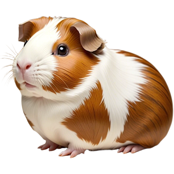 Cinematic Noble Brown and White Banded Guinea Pig Portrait Emoji, Poised and regal, with a compact, chubby build and a uniquely patterned fur of warm brown and crisp white banding, deep-set soulful dark eyes, Simplified yet sharp and sophisticated features, highly detailed, glowing with a soft, dignified glow, high shine, intelligent and charming, stylized with an air of distinctive elegance, focused and attentive, soft glowing outline, capturing the essence of a watchful and confident companion, so majestic it feels as though it could scurry out of the screen with effortless authority! emoji