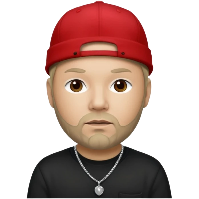 Fred Durst with light skin, dark blonde, red cap, black shirt with silver necklace, khaki pants emoji