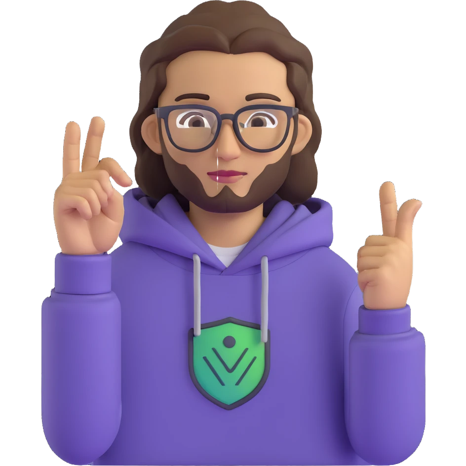 male software developer making 'eyvallah' gesture, right hand on chest, long brown hair tied back, glasses, short beard, light tan skin, wearing a hoodie with </> logo, tech and code background emoji