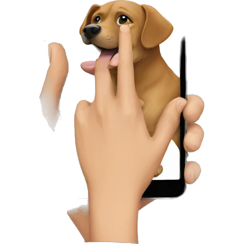 a hand holding a phone that has a dog on the screen emoji
