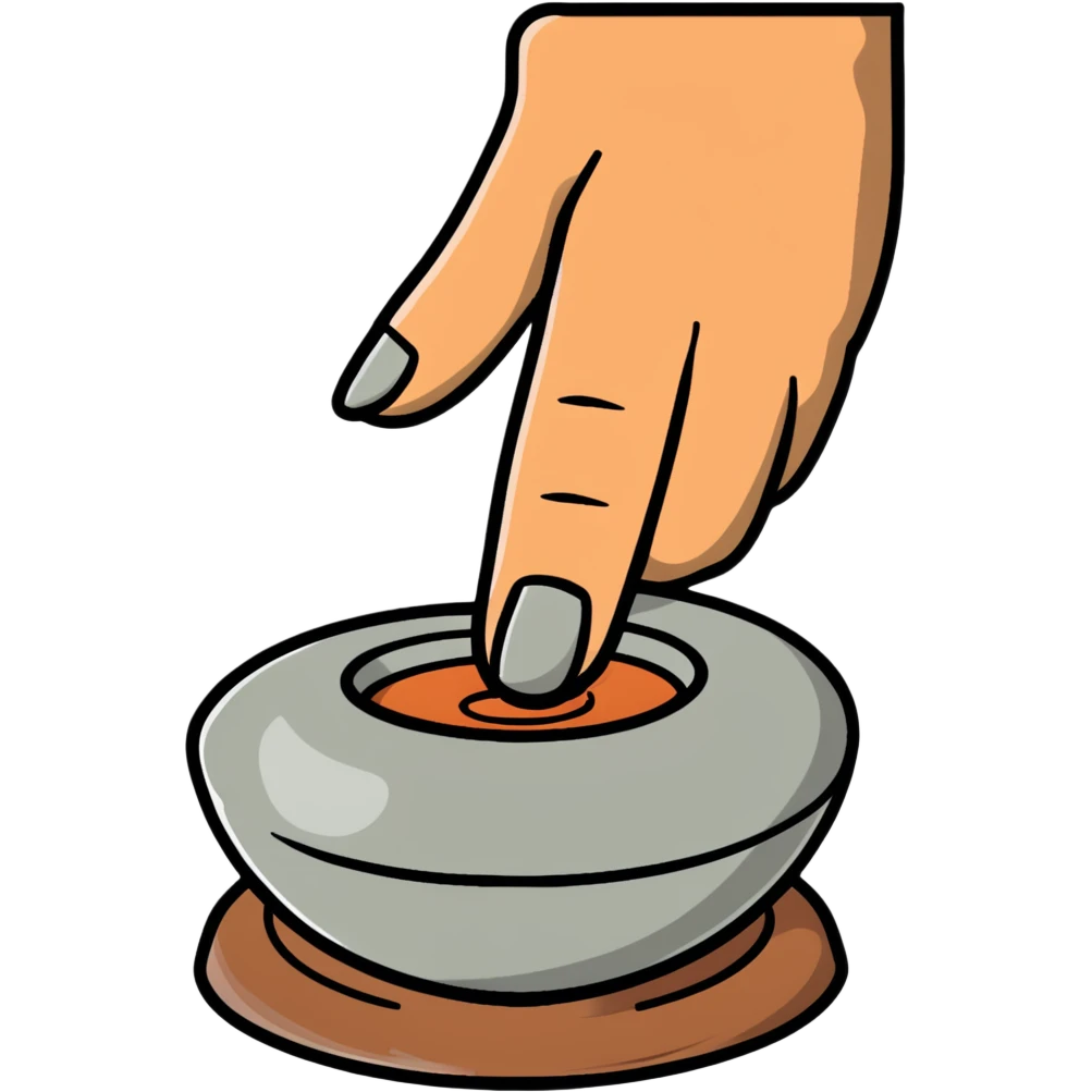 thumb pressing side of a clay ball down onto a silver pottery wheel, thumb at the bottom of the clay, pottery gesture emoji