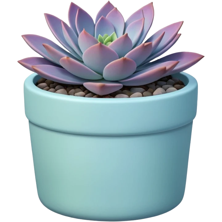 A pastel blue ceramic pot, cylindrical in shape, with a shallow rim, containing a Graptopetalum succulent plant. emoji