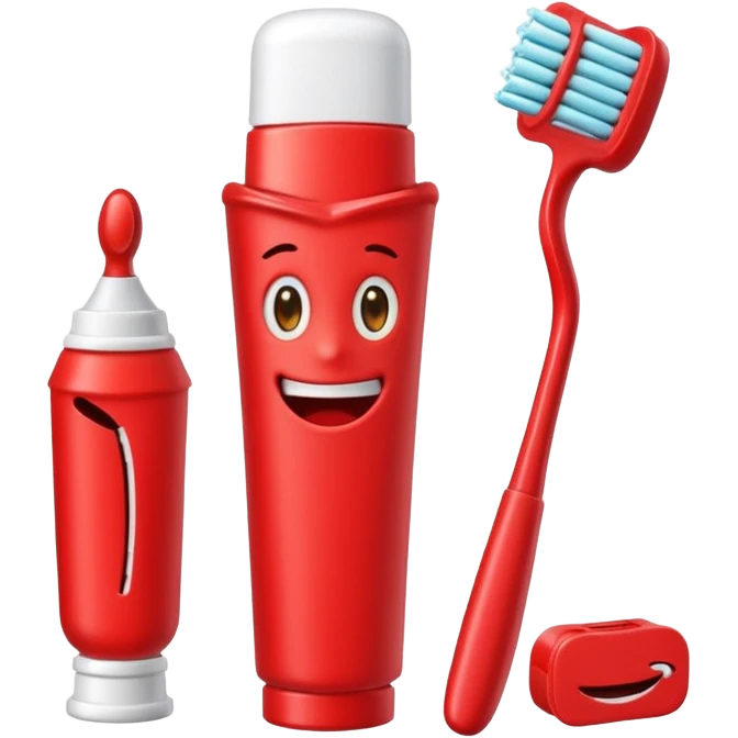 quiero que me hagas emojis de dentista rojos, no pero osea de los cepillos, pasta hilo y así pero en color rojo  emoji