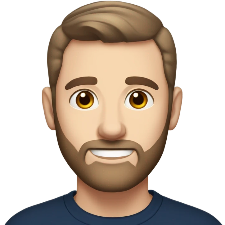 irish man light blue eyes, brown short receding hair and short beard, wearing a smart navy blue jumper. emoji