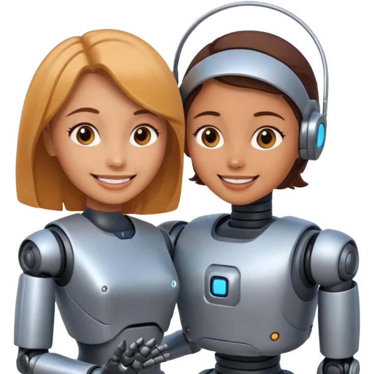 woman and robot together, friendly interaction emoji