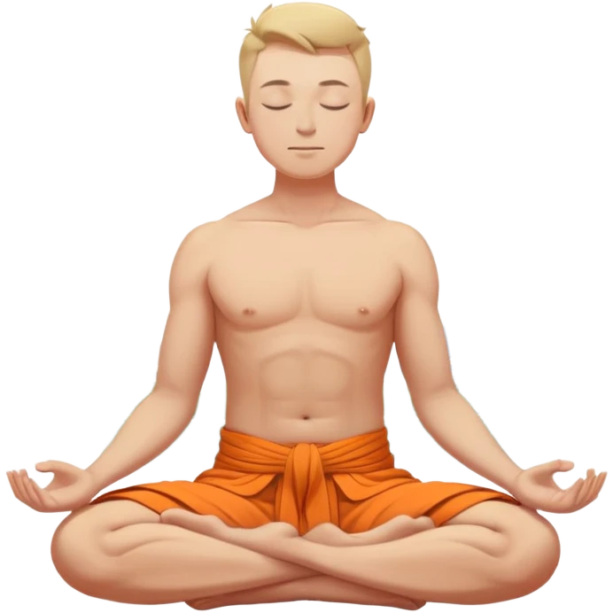 white man bare torso closed eyes meditating in lotus pose in orange dhoti two dnipro city towers on the back emoji