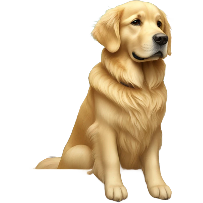 golden retriever sitting at a school desk emoji
