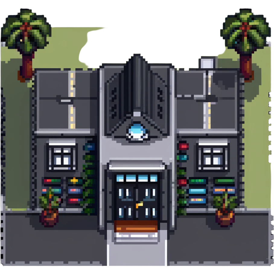 modern school campus building with multiple entrances, no flag pole emoji