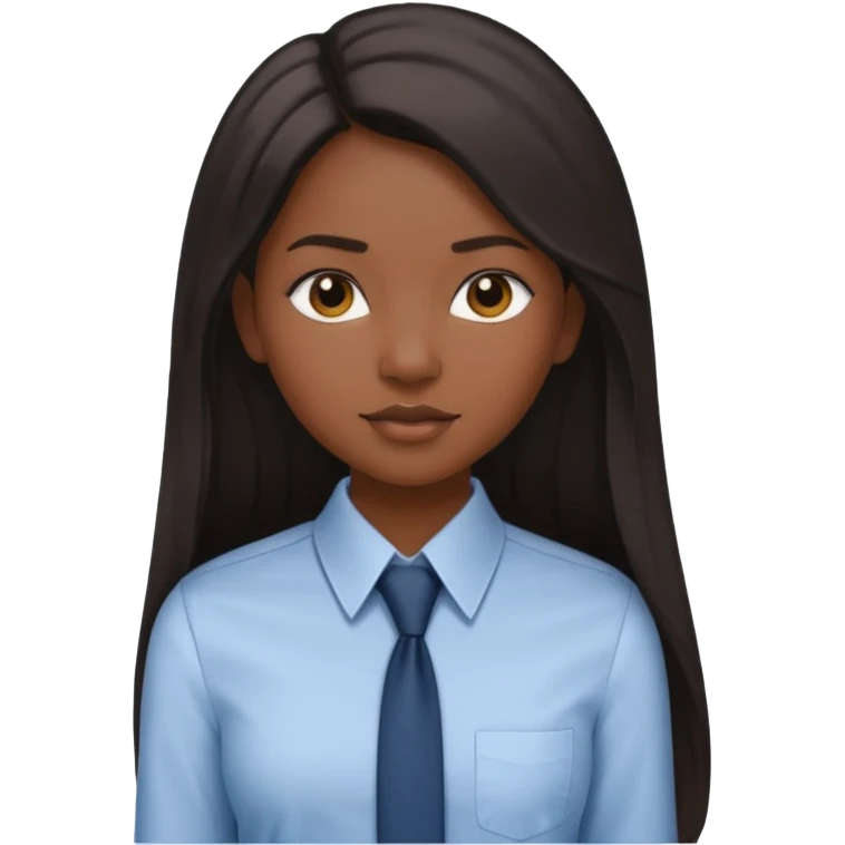 black girl working in collared formal shirt and long sleek hair emoji