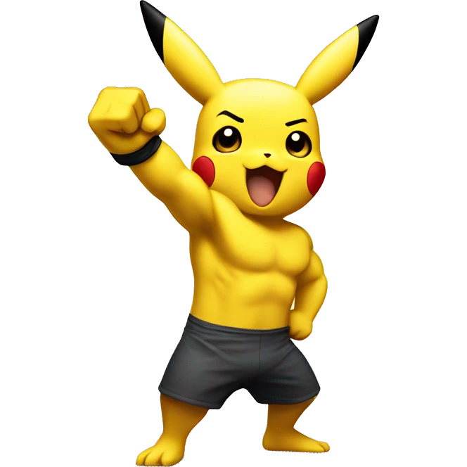 Pikachu cheering a white bold bodybuilder in training  emoji