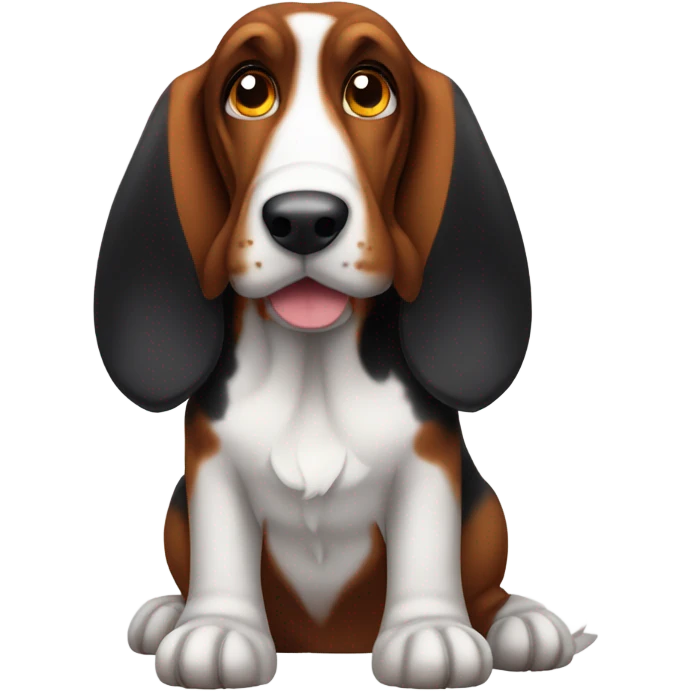 Black basset hound with dark orange stomach and ears with big ears and short legs emoji