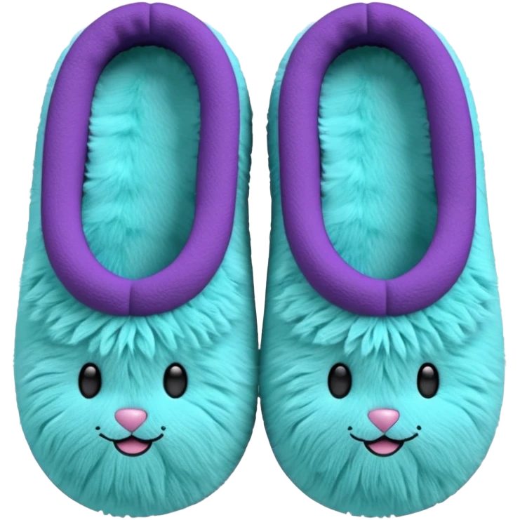 Purple and turquoise women's fuzzy slippers emoji