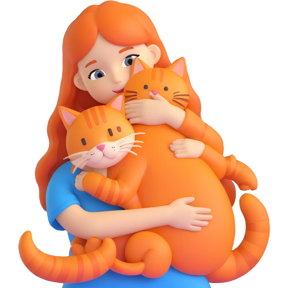 girl with long hair hugging an orange cat emoji