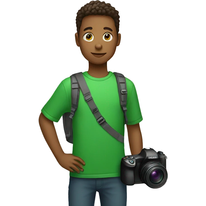 Boy whith green sweat and a camera in the hand  emoji