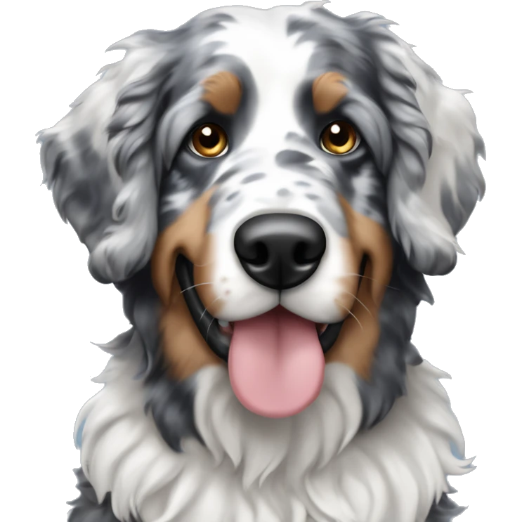 Blue merle bernedoodle dog with black ears  emoji