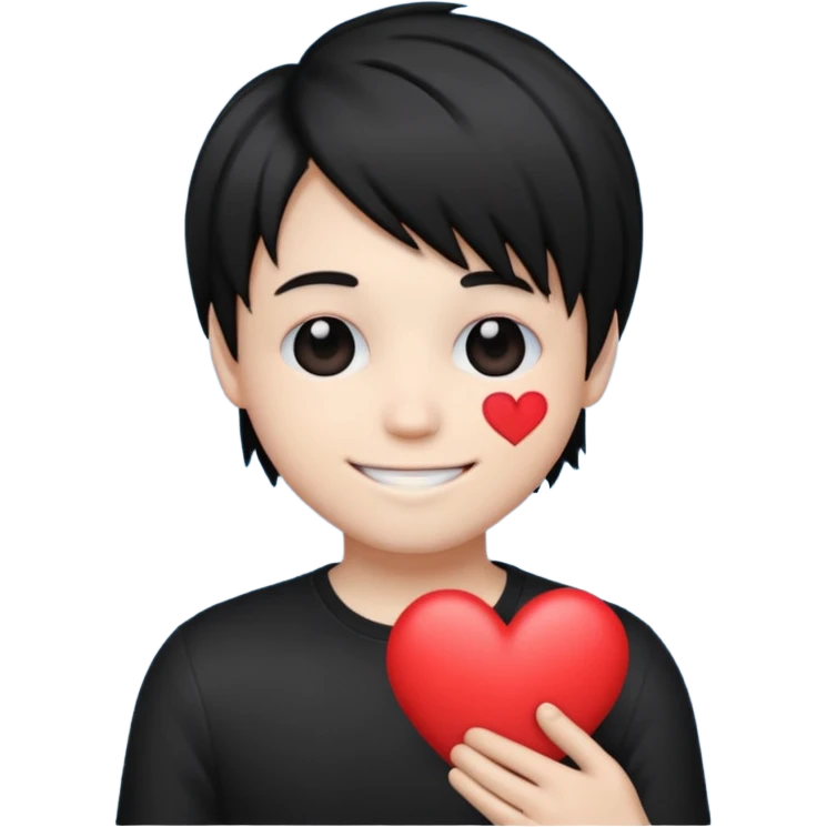 emoji face with emo hair holding a heart and hes so happy emoji