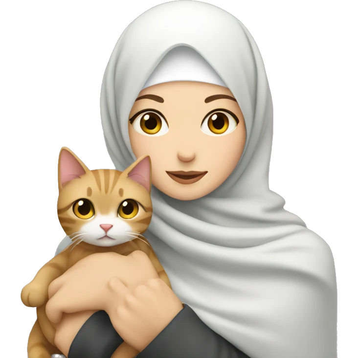 pretty white skin woman with hijab hugging a cat emoji