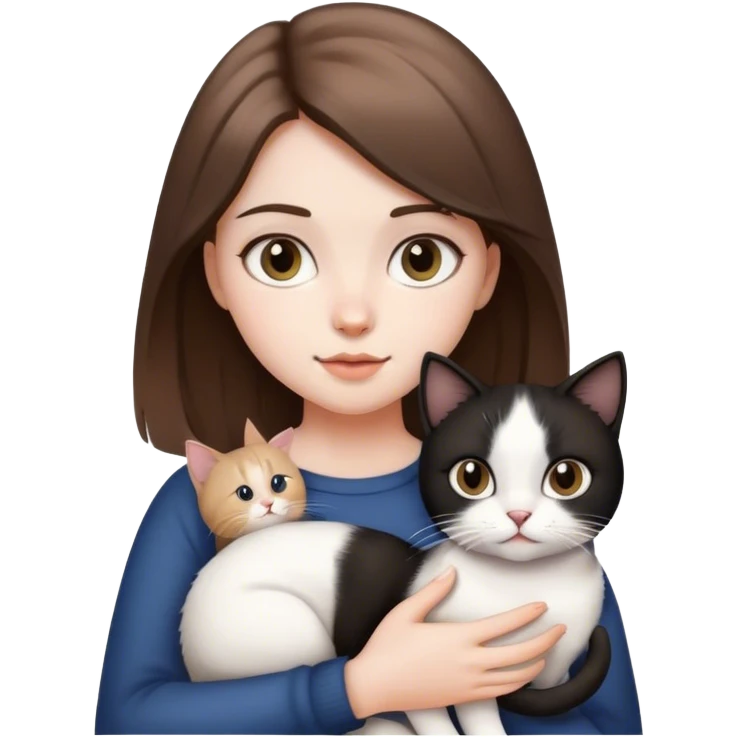 Light brunette girl holding a black and white cat  emoji