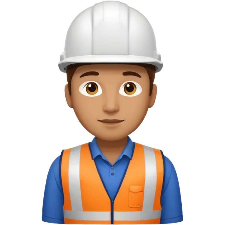 Un ingeniero Casco color blanco chaleco azul con franja blanca color azul marino emoji