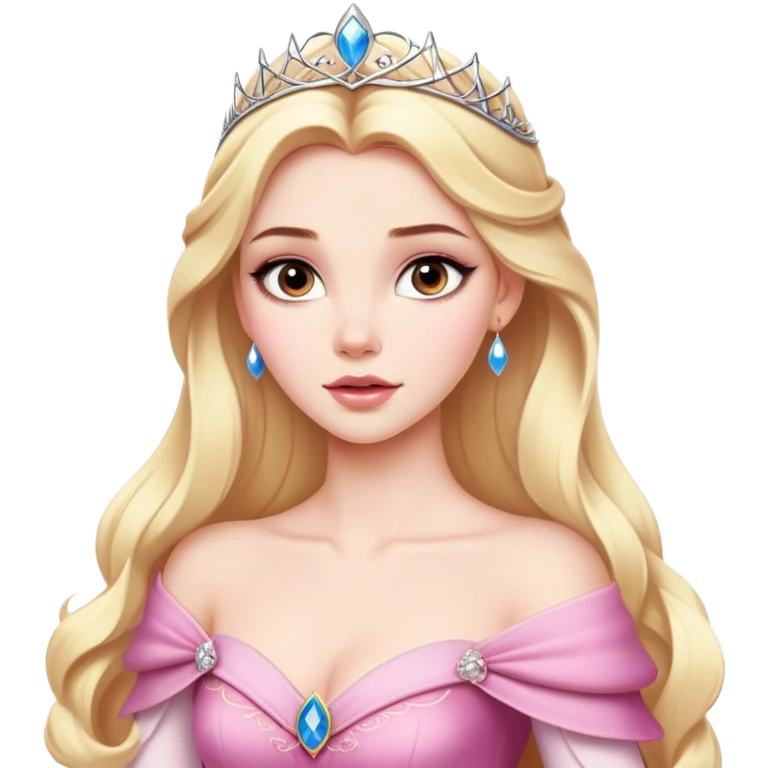 blonde model with brown eyes, luxury makeup, disney princess aurora emoji