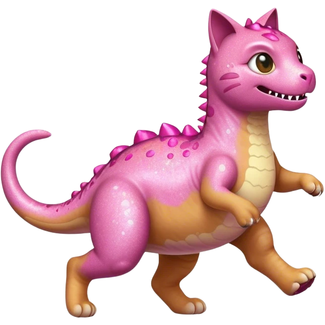 A cat running away from a pink dinosaur with glitter  emoji