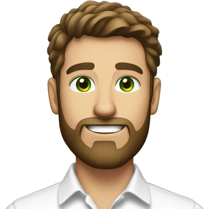 handsome optimist brunette man and beard green eyes wearing white button down shirt  emoji