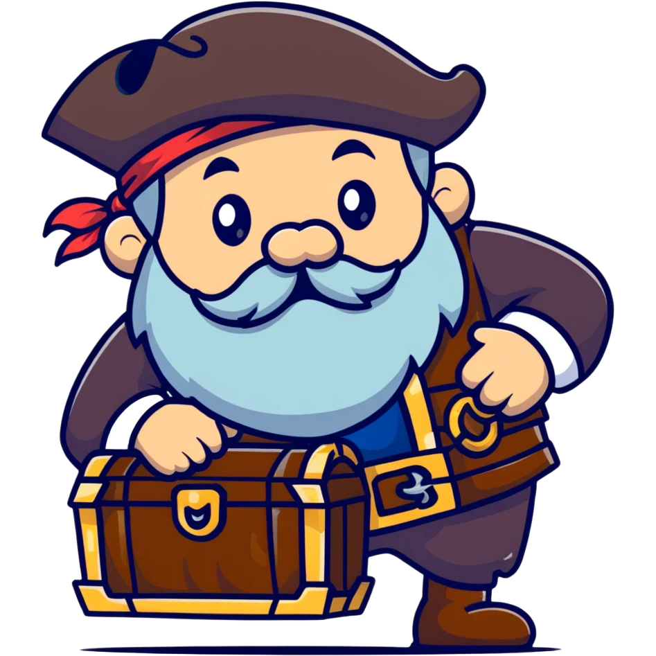 old bearded pirate with treasure chest emoji