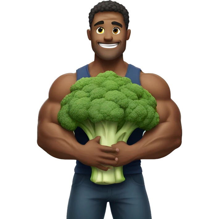 muscular man hugging large Brocolli  emoji