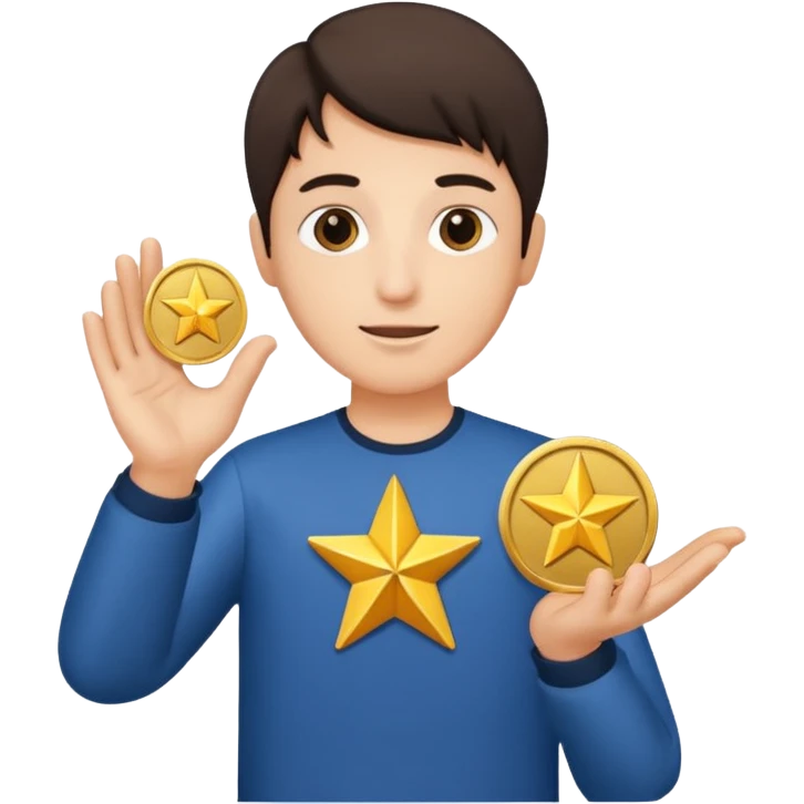 open hand holding a star and a coin emoji