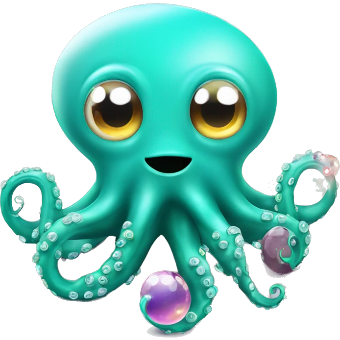 Turquoise cute little octopus with a crystal ball emoji