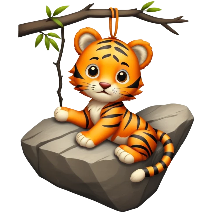 baby tiger rock climber hanging from rock emoji