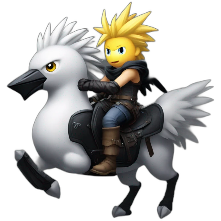 cloud strife riding a black chocobo emoji